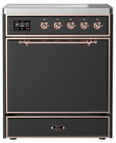 Ilve® Majestic III 30" Graphite Matte Pro Style Induction Range with Solid Door and Copper Trim-0