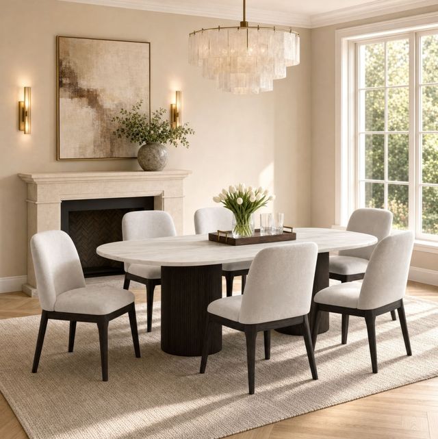 Elements International Sylvie 7-Piece Dark Brown/White Oval Dining Set-1