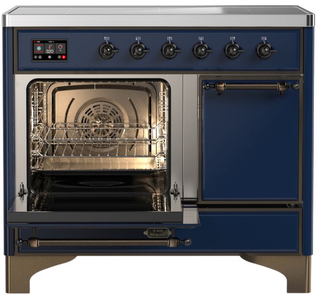 Ilve® Majestic III 40" Midnight Blue Pro Style Induction Range with Solid Door and Burnished Trim-3