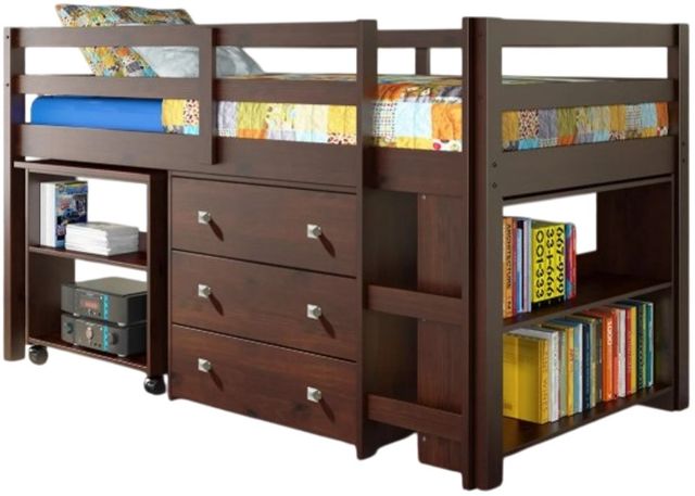Donco Kids Study & Sleep Cappuccino Youth Twin Low Loft with Desk, Chest and Bookcase-0