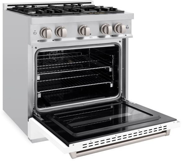 ZLINE Classic 30" Satin Stainless Steel Pro Style Gas Range with White Matte Door-3