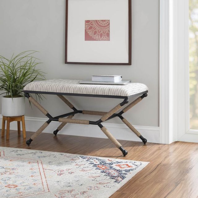 Linon Ashburn Black/Natural Accent Bench-4