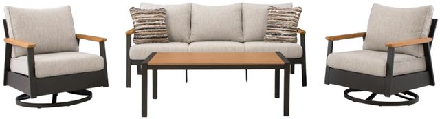 Signature Design by Ashley® Carmel Highlands 4-Piece Beige/Dark Brown Aluminum/Fabric Outdoor Conversation Set-0