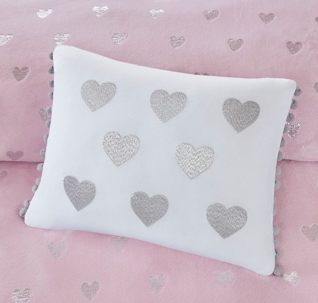 Olliix by Mi Zone Glimmer Rosalie Pink and Silver Full/Queen Metallic Printed Plush Comforter Set-3