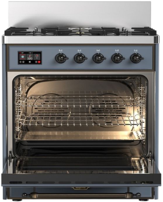 Ilve® Majestic III 30" Blue Gray Pro Style Dual Fuel Natural Gas Range with Triple Glass Door and Burnished Trim-2