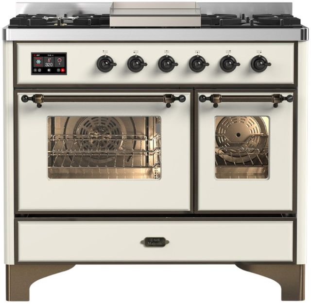 Ilve® Majestic III 40" Antique White Pro Style Dual Fuel Natural Gas Range with Triple Glass Door and Burnished Trim-0