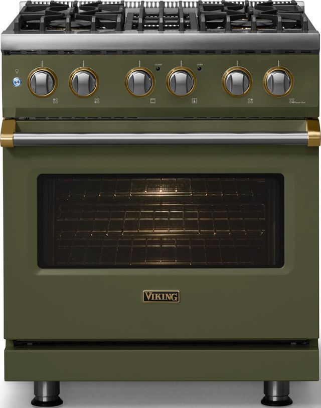 Viking® 5 Series 30" Martini Pro Style Dual Fuel (NG) Range with Brushed Brass Trim-2
