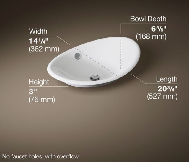 Kohler Iron Plains® White 20.75" Oval Vessel Bathroom Sink-3
