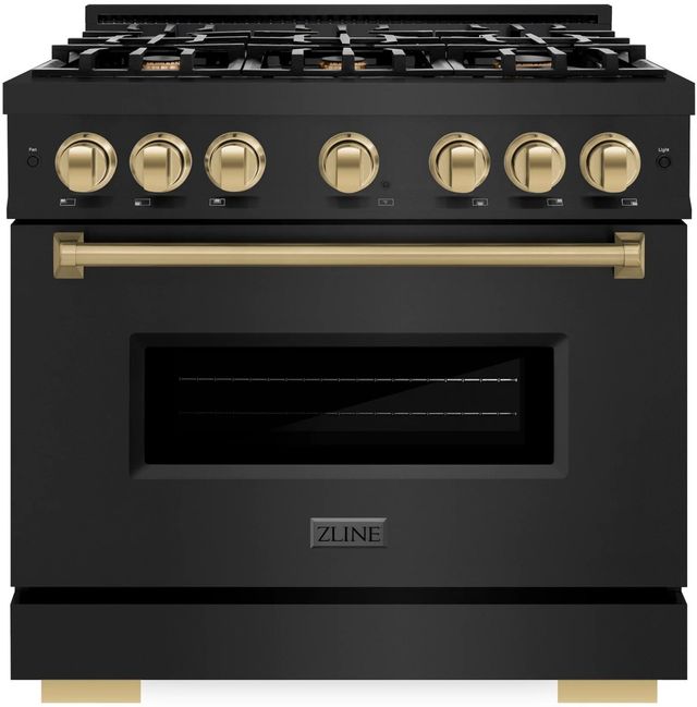 ZLINE Classic Autograph Edition 36" Black Stainless Steel Pro Style Dual Fuel Range with Champagne Bronze Accents-0