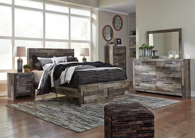 Benchcraft® Derekson Multi Gray King Storage Panel Bed with 2-Drawer Storage-2