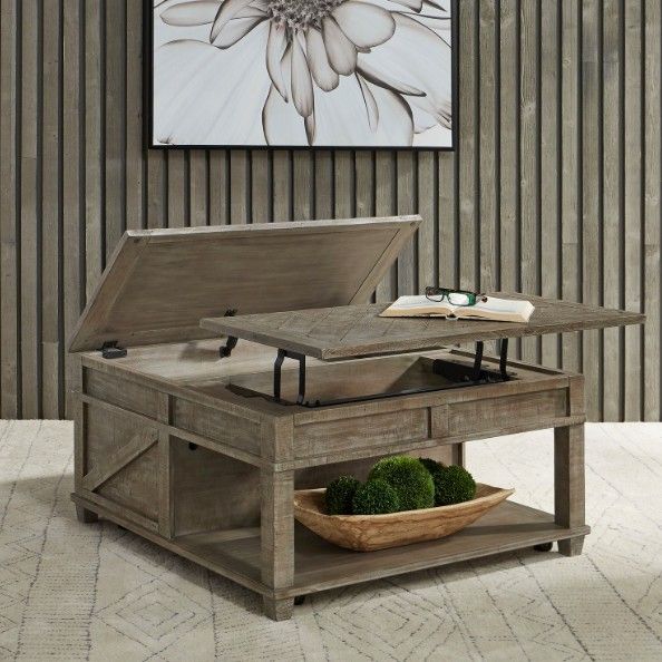 Liberty Furniture Parkland Falls Weathered Taupe Square Lift Top Cocktail Table-2