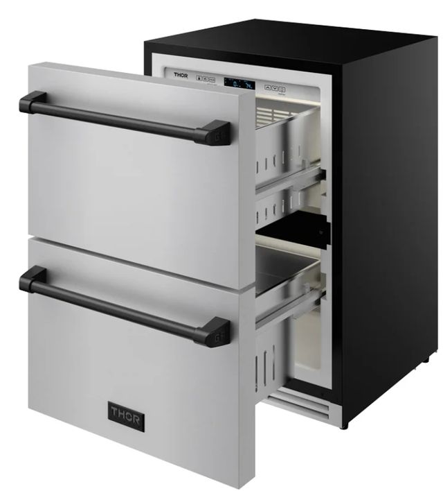 Thor Kitchen® Gordon Ramsay 24" 5.4 Cu. Ft. Stainless Steel Under-Counter Outdoor Freestanding Freezer Drawer with Black Handle-4