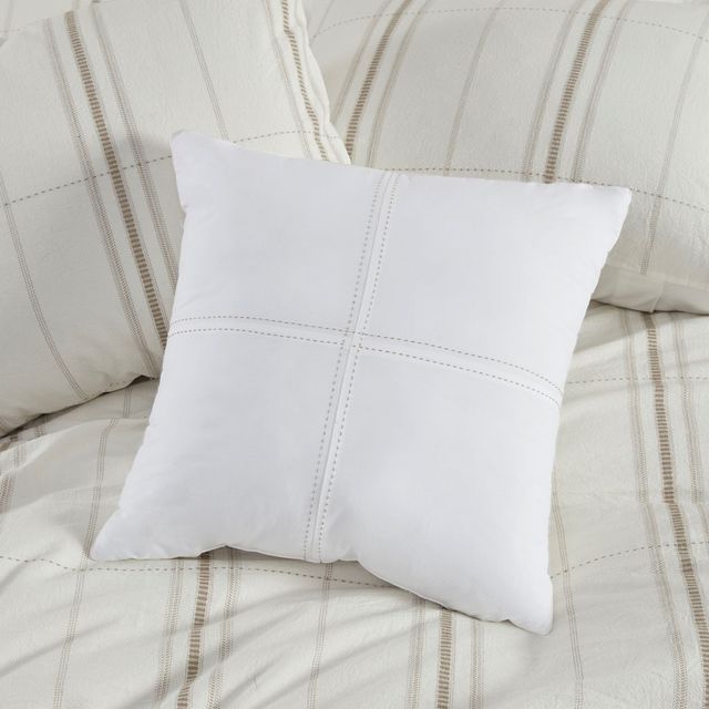 Olliix by Clean Spaces Hollis 5 Piece Organic Cotton Yarn Dyed Oversized Taupe and Ivory King/California King Comforter Cover Set-3