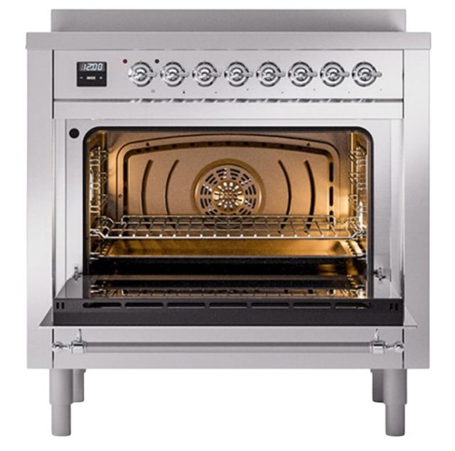 Ilve® Nostalgie II Noblesse 36'' Stainless Steel Pro Style Induction Range with Chrome Trim-1