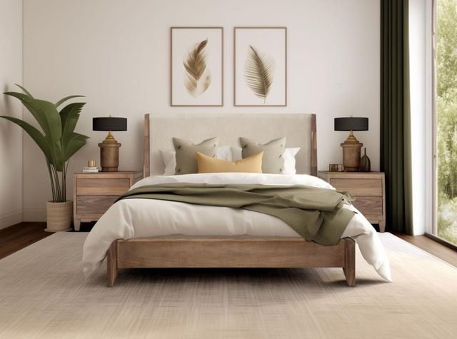 International Furniture Direct Parota Nova Beige/Brown Upholstered King Panel Bed-2