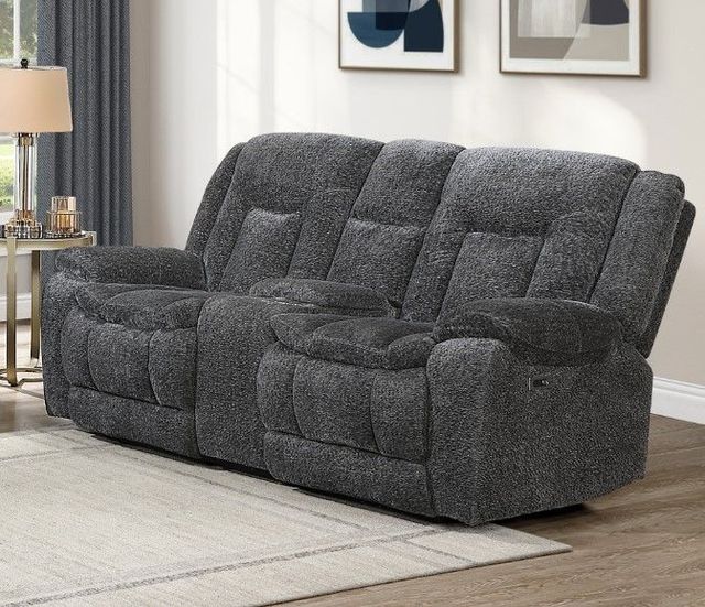 New Classic® Home Furnishings Stanwick Gray Power Reclining Loveseat with Power Footrest-1