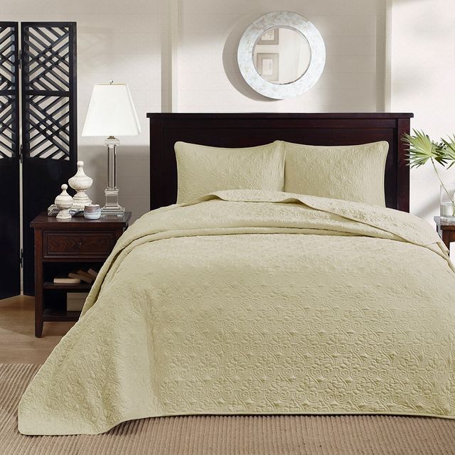 Olliix by Madison Park Yellow Queen Quebec Reversible Bedspread Set-1