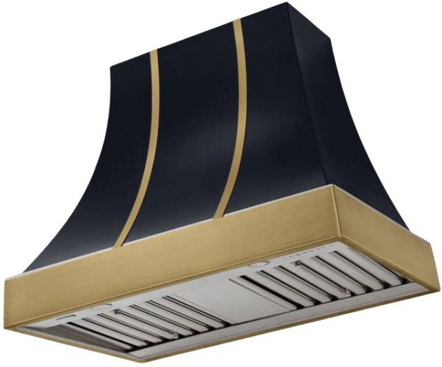 AGA Cascade 36" Gloss Black Wall Mounted Range Hood  with  Antique Brass Trim-0