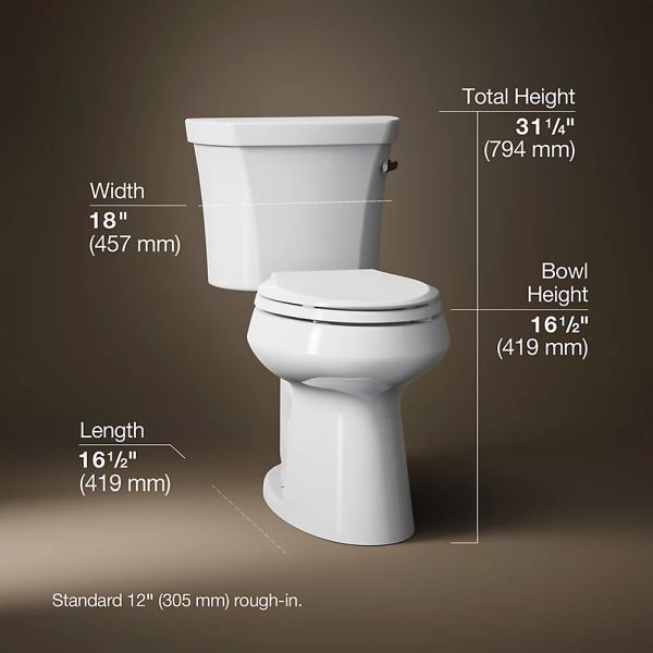 KOHLER® Highline® White 2-Piece 30" Elongated Right-Hand Trip Toilet, 1.0 Gpf-4