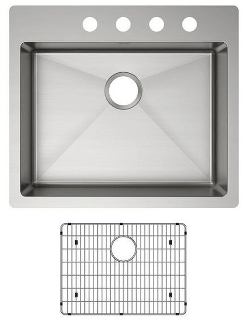 Elkay Crosstown® Polished Satin 25'' 4-Hole Single Bowl Dual Mount ADA Sink Kit-0