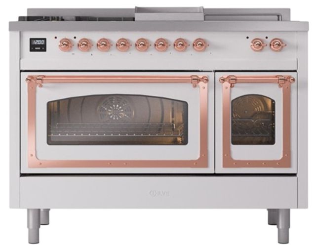 Ilve® Nostalgie II Noblesse 48'' Custom RAL Color Pro Style Dual Fuel Range with Copper Trim-1