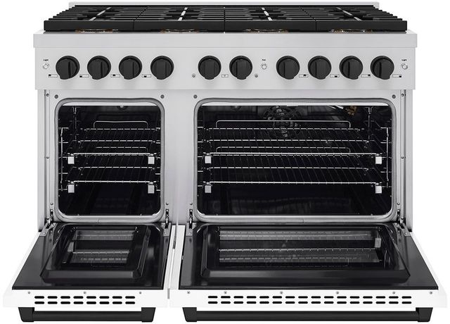ZLINE Paramount Autograph Edition 48" Stainless Steel Pro Style Gas Range with White Matte Door and Matte Black Accents-1