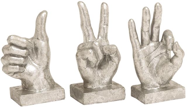 Deco Marche CosmoLiving by Cosmopolitan 3-Piece Silver Hands Sculpture-0