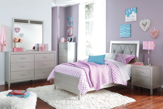 Signature Design by Ashley® Olivet 2-Piece Silver Twin Panel Bed Set-3