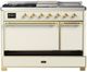 Ilve® Majestic III 48" Antique White Pro Style Dual Fuel Liquid Propane Range with 5 Black Brass Burners and Brass Trim-1