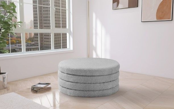 Meridian Furniture Aphia Grey Boucle Ottoman/Coffee Table-1