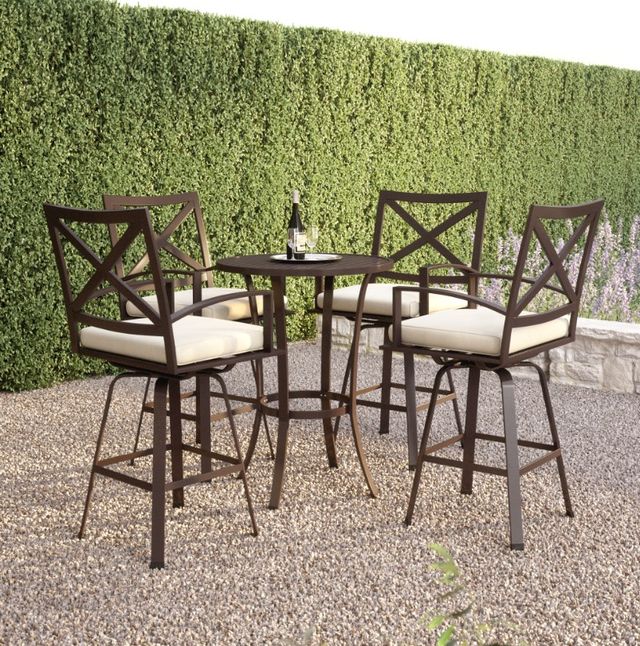 Sunset West La Jolla Espresso Aluminum Swivel Outdoor Bar Stool with Canvas Flax Cushion-3