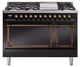 Ilve® Nostalgie II Noblesse 48'' Glossy Black Pro Style Dual Fuel Range with Burnished Trim-0