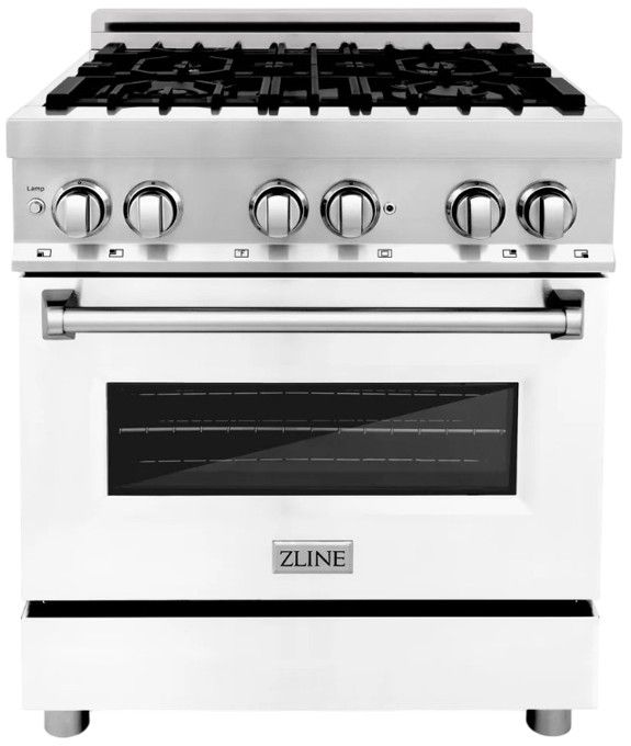 ZLINE 30" Stainless Steel Pro Style Dual Fuel Range with White Matte Door-0