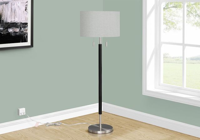 Monarch Specialties Inc. Nickel Metal Floor Lamp with Black Accents-1