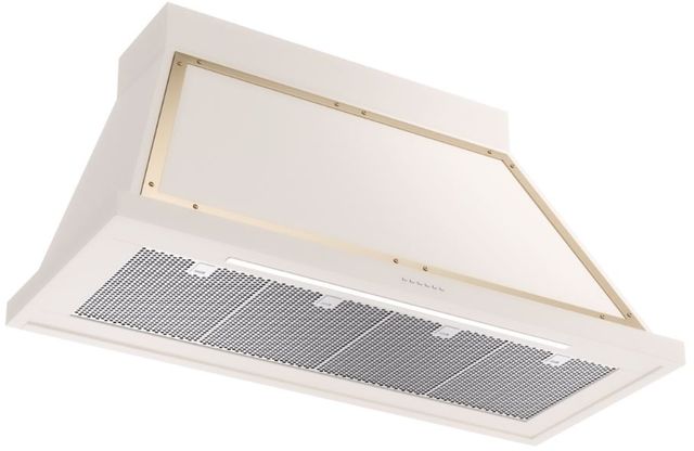 Ilve® Nostalgie II Noblesse 48" Antique White Wall Mounted Range Hood with Brass Trim-1