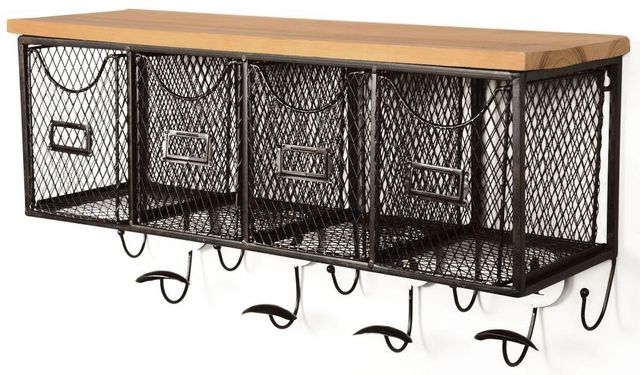 Linon Black Iron Four Basket Wall Organizer