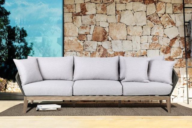 Armen Living Athos Fabric/Rope/Wood Charcoal/Light Brown/Light Gray Outdoor Sofa-1