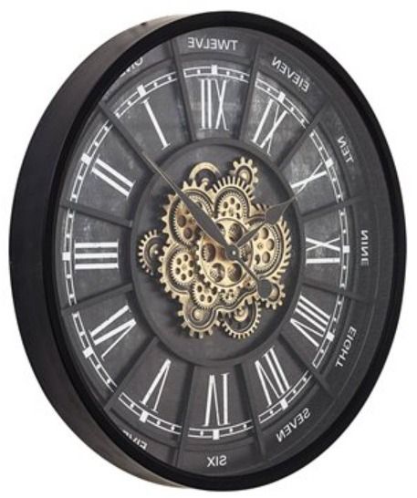 YHD Espirit Black Iron Open Gear Wall Clock-2
