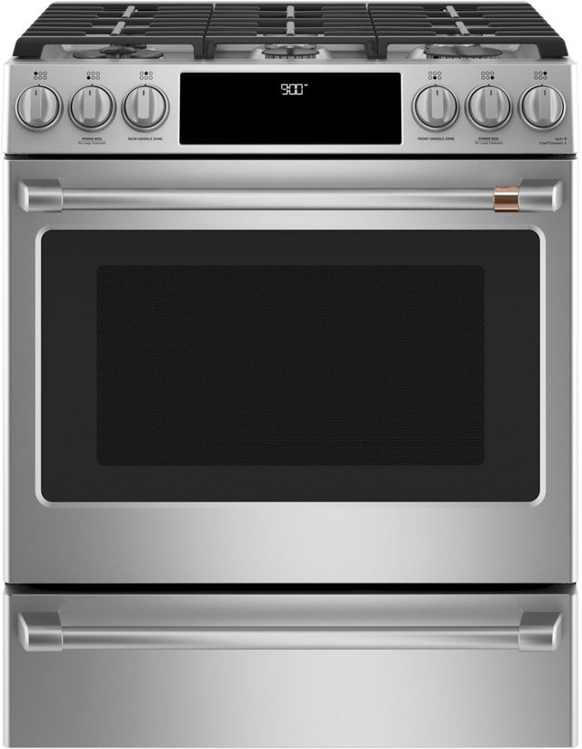 Café™ 30" Stainless Steel Smart Slide-In Dual Fuel Range with Warming Drawer