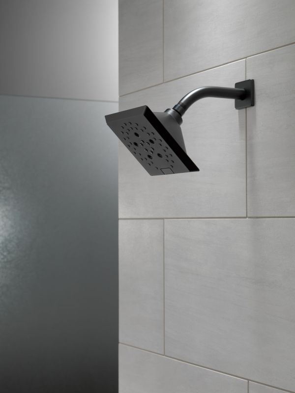 Delta Universal Showering Matte Black H2Okinetic® 5-Setting Angular Modern Raincan Shower Head-2