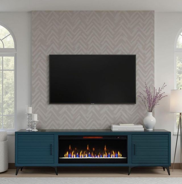 Legends Home Real Cozy Malibu Denim Blue 95" Fireplace Console-1