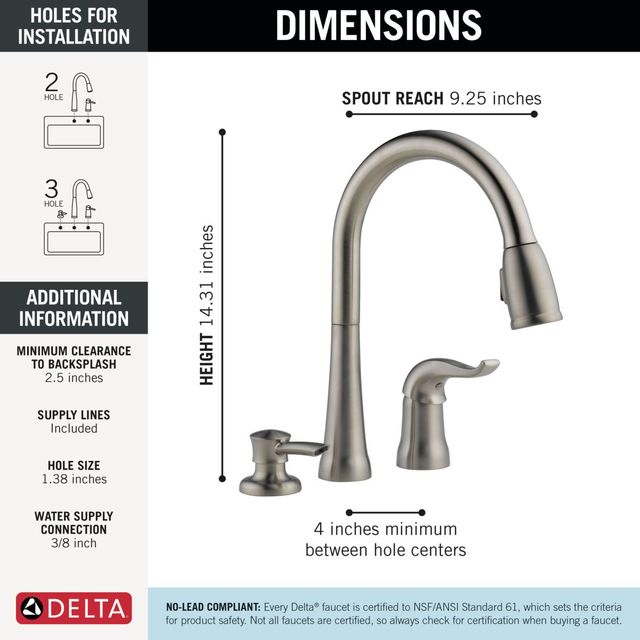 Delta Kate® Stainless Single Handle Kitchen Faucet with Soap Dispenser -3