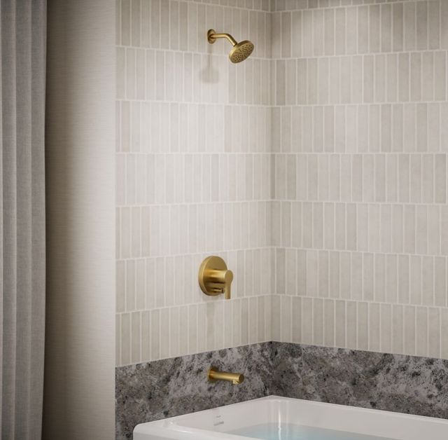 KOHLER® Elate® Rite-Temp® Vibrant Brushed Moderne Brass 2.5 GPM Bath and Shower Trim Kit with Push-Button Diverter-1