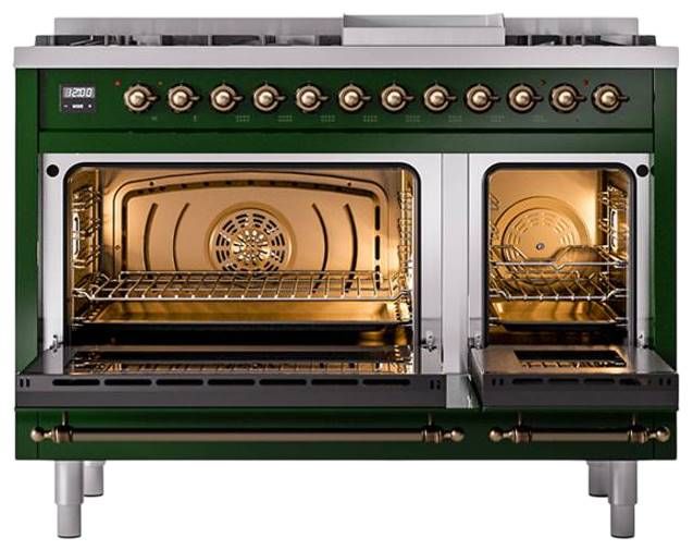 Ilve® Nostalgie II Noblesse 48'' Emerald Green Pro Style Dual Fuel Range with Burnished Trim-2