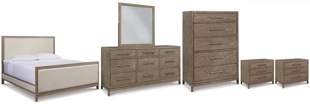 Signature Design by Ashley® Chrestner 6-Piece Gray King Upholstered Panel Bed Set-0
