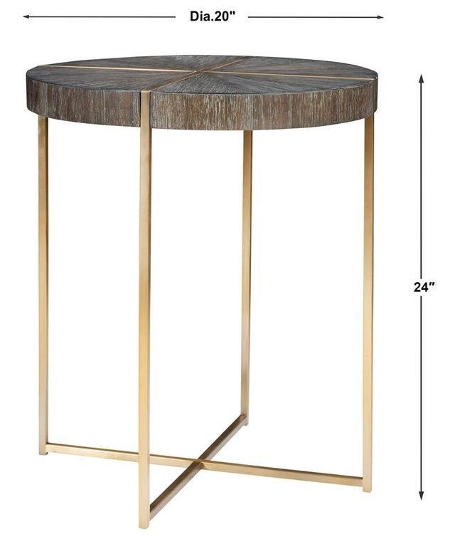 Uttermost® Taja Dark Walnut Accent Table with Brushed Brass Base-2