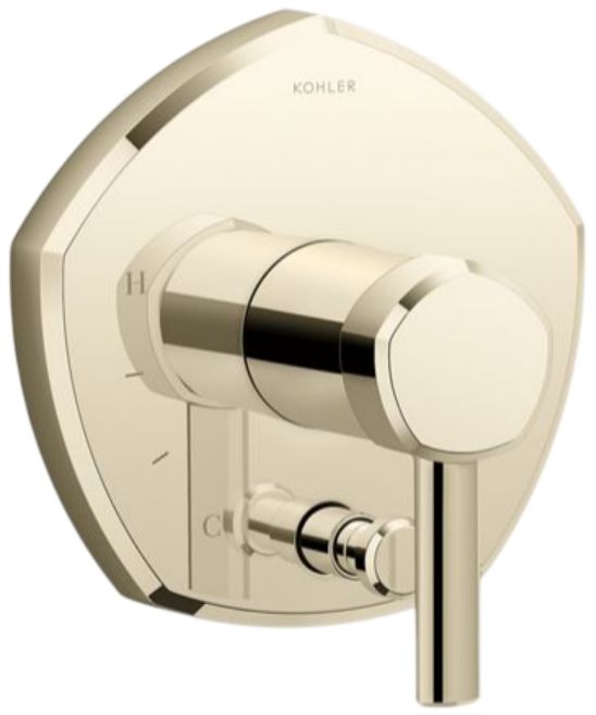 KOHLER® Occasion® Rite-Temp® Vibrant French Gold Valve Trim with Push-Button Diverter and Lever Handle-0
