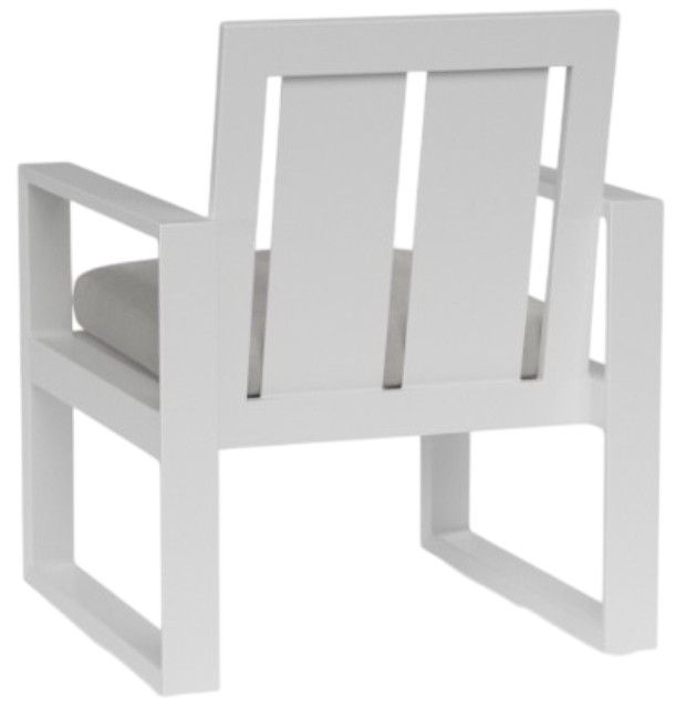 Sunset West Newport Satin White Aluminum Outdoor Dining Arm Chair with Cast Silver Cushion-2