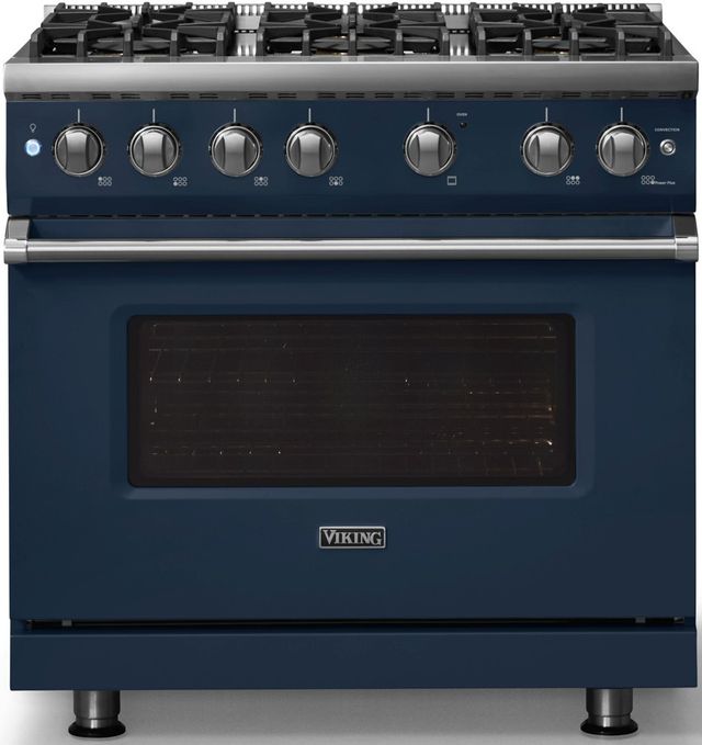 Viking® 5 Series 36" Slate Blue Pro Style Gas (NG) Range with Polished Chrome Trim-3
