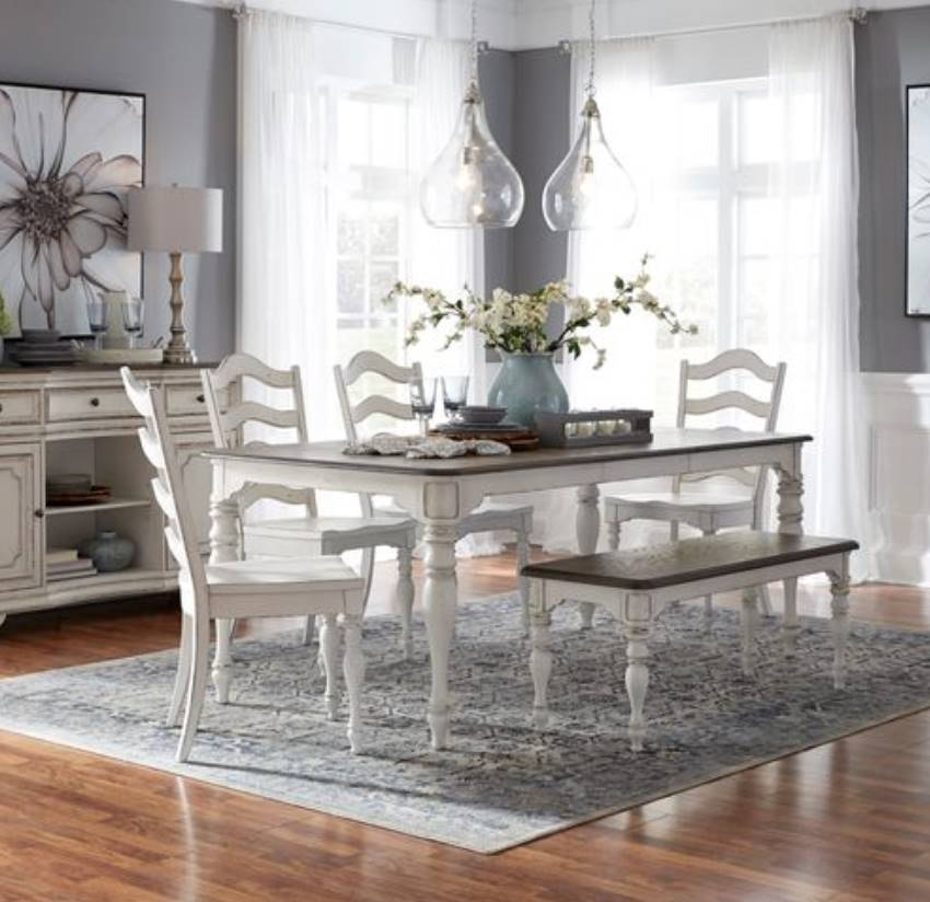 Liberty Furniture Magnolia Manor 6 Piece Antique White Dining Table Set Weathers